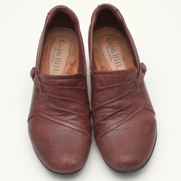 Cobb Hill by New Balance Shoes Size 8.5 W Burgundy Ruched Leather Button Shootie - Picture 2 of 10